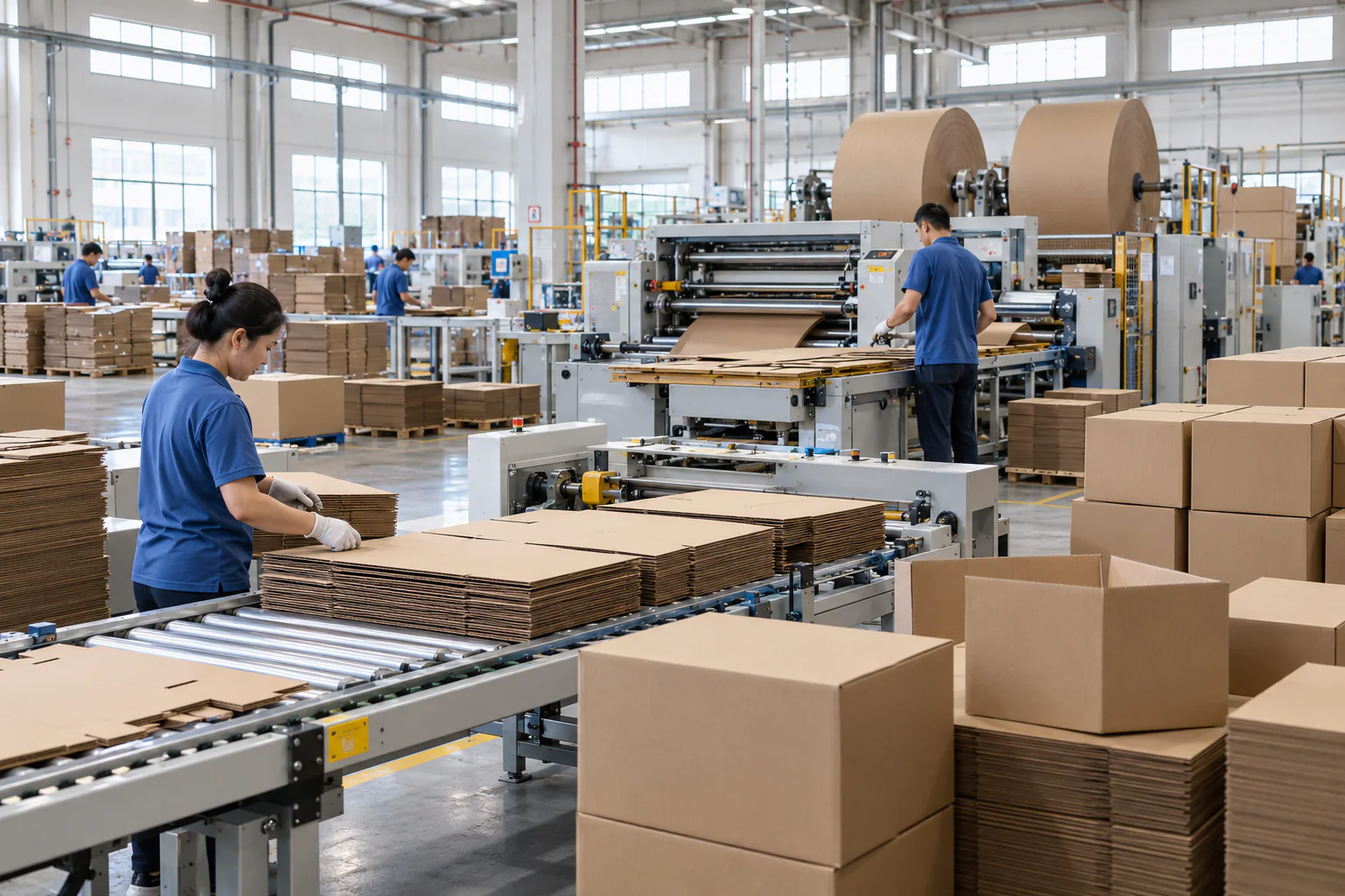 Bao bì giấy và thùng carton trên dây chuyền sản xuất