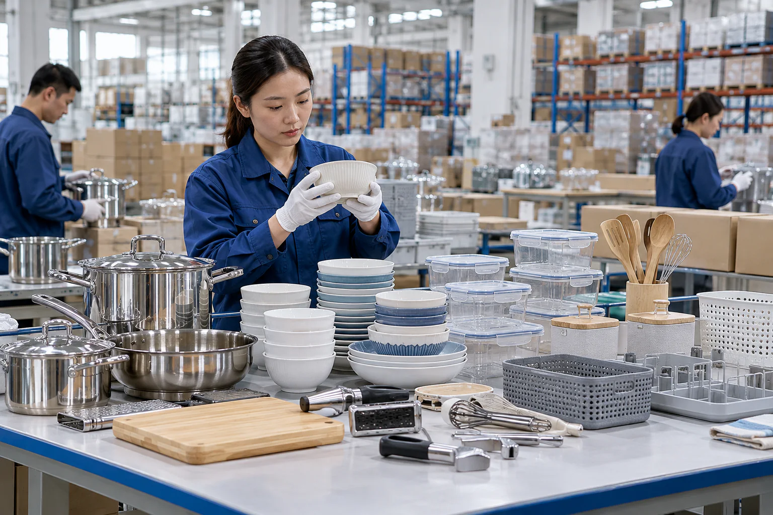 Đồ gia dụng không điện được kiểm tra tại khu đóng gói xuất khẩu