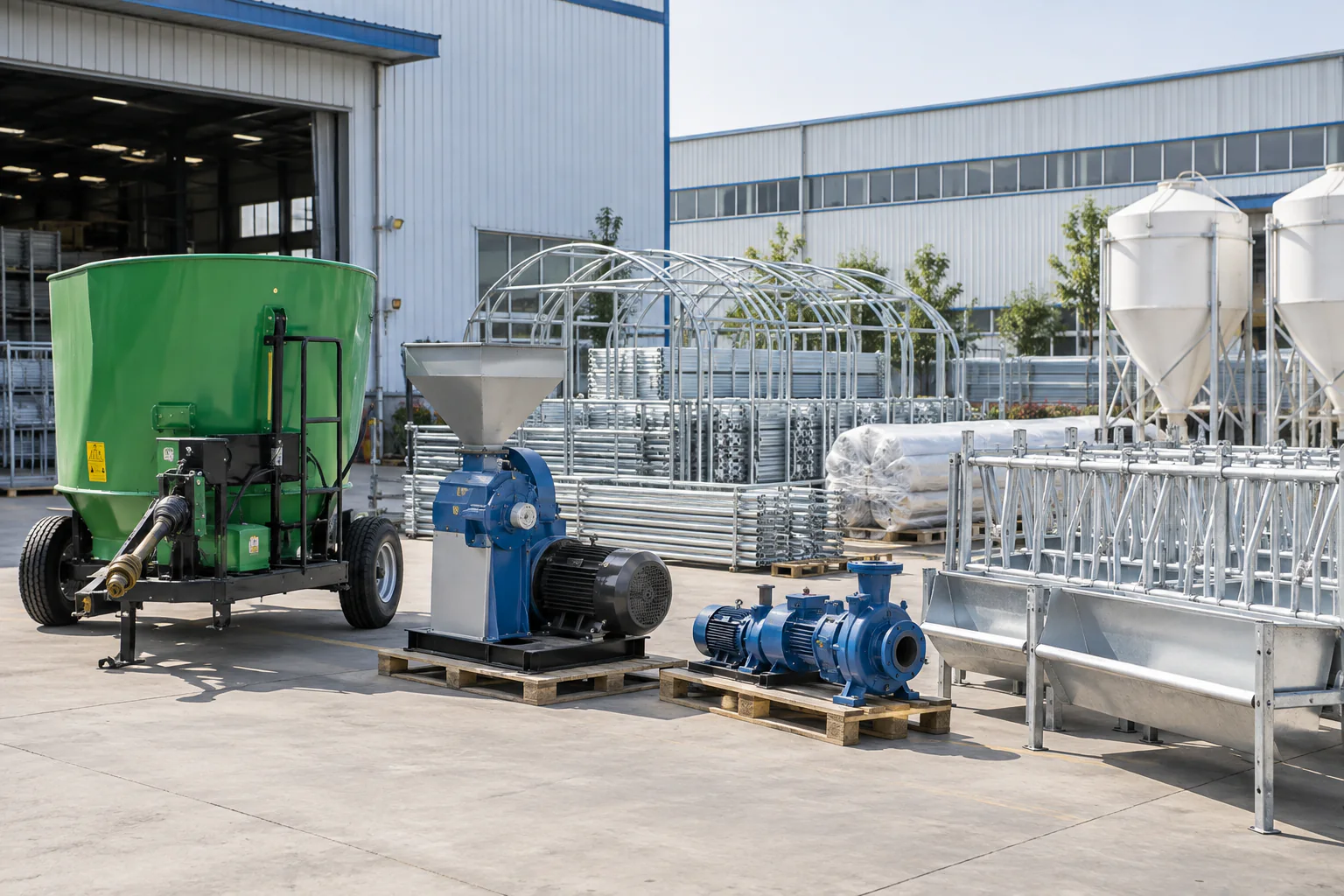 Máy nông nghiệp và thiết bị chăn nuôi tại khu xuất hàng